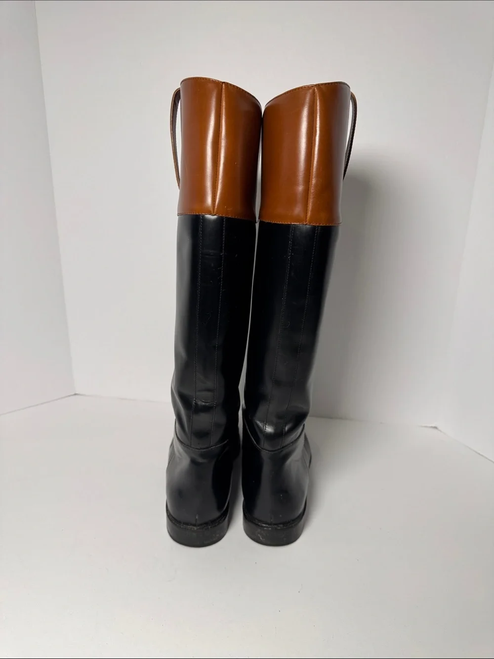 MICHAEL KORS Braden Two-Tone Leather Riding Boots Black Brown Equestrian 10